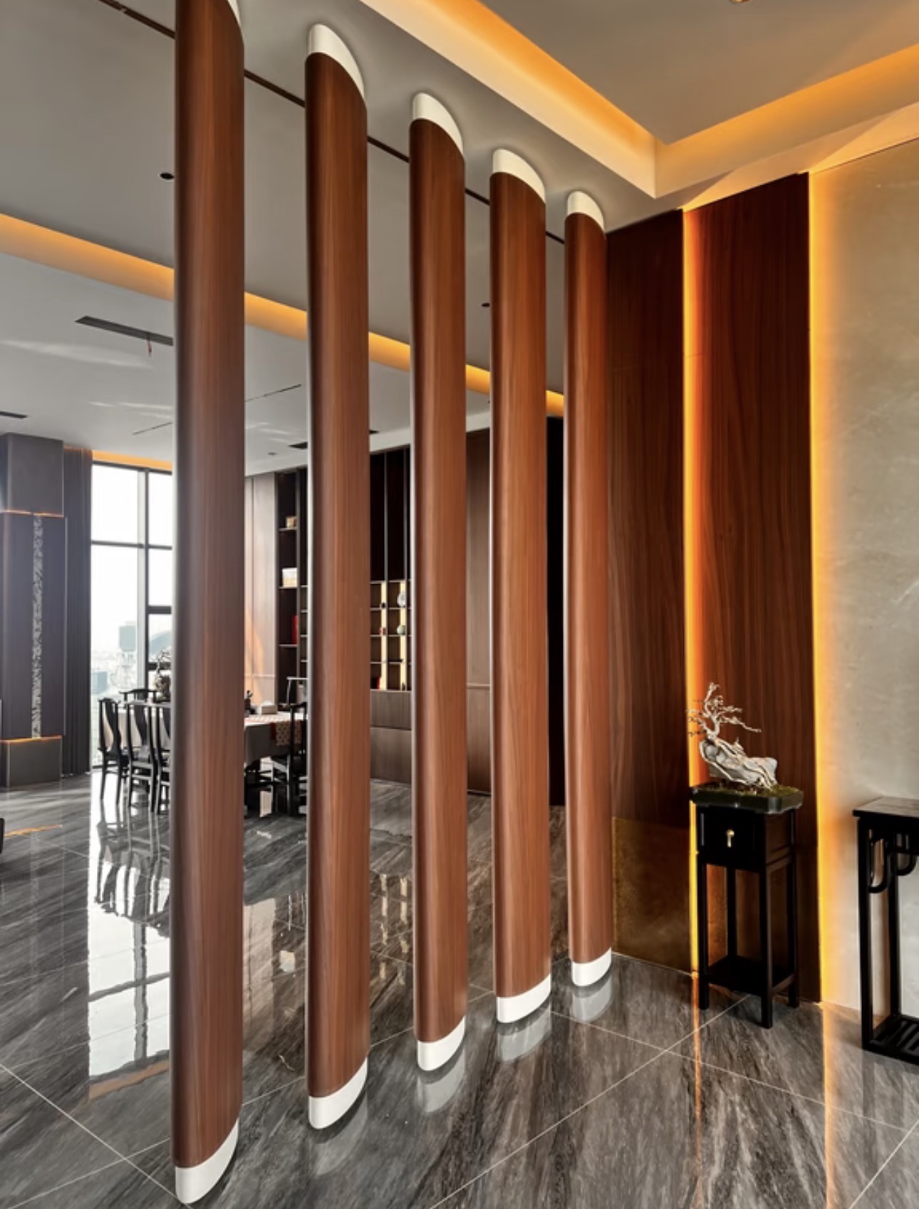 Curved wood room divider